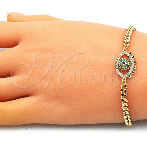 Gold Filled Bracelet — Fancy Bracelet Evil Eye Design with Multicolor Micro — alternate product view — SKU 146713 | Oro Laminado brazalete — elegante Bracelet Evil Eye diseño with Multicolor Micro — SKU 146713