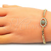 Oro Laminado Fancy Bracelet, Gold Filled Style Evil Eye Design, with Multicolor Micro Pave, Polished, Golden Finish, 03.368.0079.08 (04 MM Thickness, 8 Inches Length)