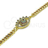 Oro Laminado Fancy Bracelet, Gold Filled Style Evil Eye Design, with Multicolor Micro Pave, Polished, Golden Finish, 03.368.0079.08 (04 MM Thickness, 8 Inches Length)