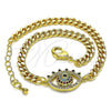 Oro Laminado Fancy Bracelet, Gold Filled Style Evil Eye Design, with Multicolor Micro Pave, Polished, Golden Finish, 03.368.0079.08 (04 MM Thickness, 8 Inches Length)