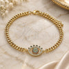 Oro Laminado Fancy Bracelet, Gold Filled Style Evil Eye Design, with Multicolor Micro Pave, Polished, Golden Finish, 03.368.0079.08 (04 MM Thickness, 8 Inches Length)