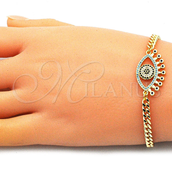 Gold Filled Bracelet — Fancy Bracelet Evil Eye Design with Multicolor Micro — alternate product view — SKU 146714 | Oro Laminado brazalete — elegante Bracelet Evil Eye diseño with Multicolor Micro — SKU 146714