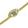 Oro Laminado Fancy Bracelet, Gold Filled Style Evil Eye Design, with Multicolor Micro Pave and Black Cubic Zirconia, Polished, Golden Finish, 03.368.0080.08 (04 MM Thickness, 8 Inches Length)