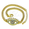Oro Laminado Fancy Bracelet, Gold Filled Style Evil Eye Design, with Multicolor Micro Pave and Black Cubic Zirconia, Polished, Golden Finish, 03.368.0080.08 (04 MM Thickness, 8 Inches Length)