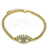Oro Laminado Fancy Bracelet, Gold Filled Style Evil Eye Design, with Multicolor Micro Pave and Black Cubic Zirconia, Polished, Golden Finish, 03.368.0080.08 (04 MM Thickness, 8 Inches Length)