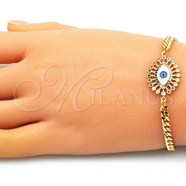 Gold Filled Bracelet — Fancy Bracelet Evil Eye Design with Multicolor Micro — alternate product view — SKU 146715 | Oro Laminado brazalete — elegante Bracelet Evil Eye diseño with Multicolor Micro — SKU 146715