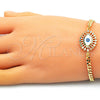 Oro Laminado Fancy Bracelet, Gold Filled Style Evil Eye Design, with Multicolor Micro Pave and Multicolor Cubic Zirconia, White Enamel Finish, Golden Finish, 03.368.0081.08 (04 MM Thickness, 8 Inches Length)