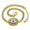 Oro Laminado Fancy Bracelet, Gold Filled Style Evil Eye Design, with Multicolor Micro Pave and Multicolor Cubic Zirconia, White Enamel Finish, Golden Finish, 03.368.0081.08 (04 MM Thickness, 8 Inches Length)