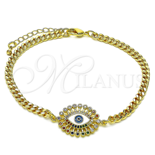 Gold Filled Bracelet — Fancy Bracelet Evil Eye Design with Multicolor Micro — main product view — SKU 146715 | Oro Laminado brazalete — elegante Bracelet Evil Eye diseño with Multicolor Micro — SKU 146715