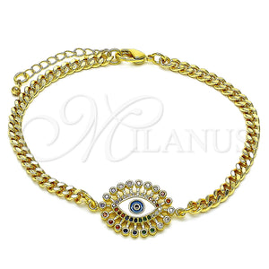 Gold Filled Bracelet — Fancy Bracelet Evil Eye Design with Multicolor Micro — main product view — SKU 146715 | Oro Laminado brazalete — elegante Bracelet Evil Eye diseño with Multicolor Micro — SKU 146715
