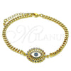 Oro Laminado Fancy Bracelet, Gold Filled Style Evil Eye Design, with Multicolor Micro Pave and Multicolor Cubic Zirconia, White Enamel Finish, Golden Finish, 03.368.0081.08 (04 MM Thickness, 8 Inches Length)