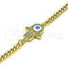 Oro Laminado Fancy Bracelet, Gold Filled Style Hand of God Design, with White Micro Pave, White Enamel Finish, Golden Finish, 03.368.0082.08 (04 MM Thickness, 8 Inches Length)