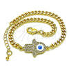 Oro Laminado Fancy Bracelet, Gold Filled Style Hand of God Design, with White Micro Pave, White Enamel Finish, Golden Finish, 03.368.0082.08 (04 MM Thickness, 8 Inches Length)