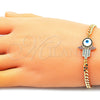 Oro Laminado Fancy Bracelet, Gold Filled Style Hand of God Design, with Multicolor Micro Pave, White Enamel Finish, Golden Finish, 03.368.0083.08 (04 MM Thickness, 8 Inches Length)