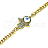 Oro Laminado Fancy Bracelet, Gold Filled Style Hand of God Design, with Multicolor Micro Pave, White Enamel Finish, Golden Finish, 03.368.0083.08 (04 MM Thickness, 8 Inches Length)