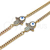 Oro Laminado Fancy Bracelet, Gold Filled Style Hand of God Design, with Multicolor Micro Pave, White Enamel Finish, Golden Finish, 03.368.0083.08 (04 MM Thickness, 8 Inches Length)