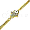 Oro Laminado Fancy Bracelet, Gold Filled Style Hand of God Design, with Multicolor Micro Pave, White Enamel Finish, Golden Finish, 03.368.0083.1.08 (04 MM Thickness, 8 Inches Length)