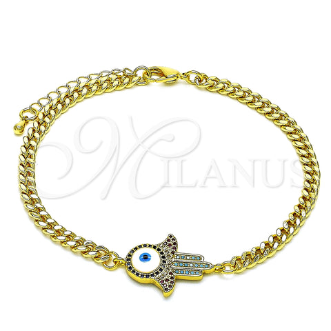 Oro Laminado Fancy Bracelet, Gold Filled Style Hand of God Design, with Multicolor Micro Pave, White Enamel Finish, Golden Finish, 03.368.0083.1.08 (04 MM Thickness, 8 Inches Length)