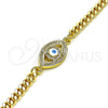 Oro Laminado Fancy Bracelet, Gold Filled Style Evil Eye Design, with White Micro Pave, White Enamel Finish, Golden Finish, 03.368.0084.08 (04 MM Thickness, 8 Inches Length)