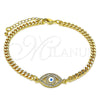 Oro Laminado Fancy Bracelet, Gold Filled Style Evil Eye Design, with White Micro Pave, White Enamel Finish, Golden Finish, 03.368.0084.08 (04 MM Thickness, 8 Inches Length)