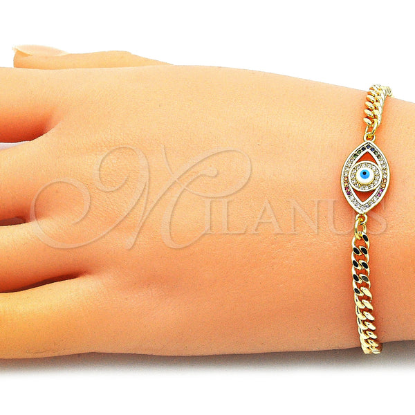 Gold Filled Bracelet — Fancy Bracelet Evil Eye Design with Multicolor Micro — alternate product view — SKU 146720 | Oro Laminado brazalete — elegante Bracelet Evil Eye diseño with Multicolor Micro — SKU 146720