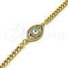 Oro Laminado Fancy Bracelet, Gold Filled Style Evil Eye Design, with Multicolor Micro Pave, White Enamel Finish, Golden Finish, 03.368.0084.1.08 (04 MM Thickness, 8 Inches Length)