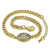 Oro Laminado Fancy Bracelet, Gold Filled Style Evil Eye Design, with Multicolor Micro Pave, White Enamel Finish, Golden Finish, 03.368.0084.1.08 (04 MM Thickness, 8 Inches Length)
