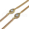 Oro Laminado Fancy Bracelet, Gold Filled Style Evil Eye Design, with Multicolor Micro Pave, White Enamel Finish, Golden Finish, 03.368.0084.1.08 (04 MM Thickness, 8 Inches Length)