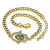 Oro Laminado Fancy Bracelet, Gold Filled Style Hand of God Design, with Sapphire Blue Cubic Zirconia and White Micro Pave, Polished, Golden Finish, 03.368.0086.08 (04 MM Thickness, 8 Inches Length)