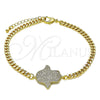 Oro Laminado Fancy Bracelet, Gold Filled Style Hand of God Design, with White Micro Pave, Polished, Golden Finish, 03.368.0089.08 (04 MM Thickness, 8 Inches Length)