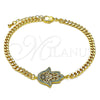 Oro Laminado Fancy Bracelet, Gold Filled Style Hand of God Design, with Multicolor Micro Pave, Polished, Golden Finish, 03.368.0090.08 (04 MM Thickness, 8 Inches Length)