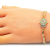 Oro Laminado Fancy Bracelet, Gold Filled Style Hand of God Design, with Multicolor Micro Pave and White Cubic Zirconia, Polished, Golden Finish, 03.368.0092.08 (04 MM Thickness, 8 Inches Length)