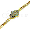 Oro Laminado Fancy Bracelet, Gold Filled Style Hand of God Design, with Multicolor Micro Pave and White Cubic Zirconia, Polished, Golden Finish, 03.368.0092.08 (04 MM Thickness, 8 Inches Length)