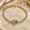 Oro Laminado Fancy Bracelet, Gold Filled Style Hand of God and Judaica Design, with Multicolor Micro Pave and White Cubic Zirconia, Polished, Golden Finish, 03.368.0092.08 (04 MM Thickness, 8 Inches Length)