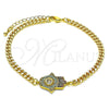 Oro Laminado Fancy Bracelet, Gold Filled Style Hand of God Design, with Multicolor Micro Pave and White Cubic Zirconia, Polished, Golden Finish, 03.368.0092.08 (04 MM Thickness, 8 Inches Length)
