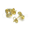 Oro Laminado Stud Earring, Gold Filled Style Love Knot Design, with White Micro Pave, Polished, Golden Finish, 02.156.0634