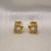 Oro Laminado Stud Earring, Gold Filled Style Love Knot Design, with White Micro Pave, Polished, Golden Finish, 02.156.0634