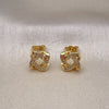 Oro Laminado Stud Earring, Gold Filled Style Love Knot Design, with White Micro Pave, Polished, Golden Finish, 02.156.0634