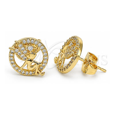 Oro Laminado Stud Earring, Gold Filled Style Angel Design, with White Micro Pave, Polished, Golden Finish, 02.156.0635