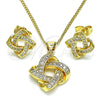 Oro Laminado Earring and Pendant Adult Set, Gold Filled Style Love Knot Design, with White Micro Pave, Polished, Golden Finish, 10.156.0427