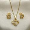 Oro Laminado Earring and Pendant Adult Set, Gold Filled Style Love Knot Design, with White Micro Pave, Polished, Golden Finish, 10.156.0427