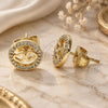 Oro Laminado Stud Earring, Gold Filled Style Heart Design, with White Micro Pave, Polished, Golden Finish, 02.156.0637