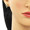 Oro Laminado Stud Earring, Gold Filled Style Heart Design, with White Micro Pave, Polished, Golden Finish, 02.156.0638
