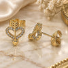 Oro Laminado Stud Earring, Gold Filled Style Heart Design, with White Micro Pave, Polished, Golden Finish, 02.156.0638