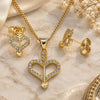 Oro Laminado Earring and Pendant Adult Set, Gold Filled Style Heart Design, with White Micro Pave, Polished, Golden Finish, 10.156.0431