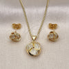 Oro Laminado Earring and Pendant Adult Set, Gold Filled Style Love Knot Design, with White Micro Pave, Polished, Golden Finish, 10.156.0432