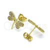 Oro Laminado Stud Earring, Gold Filled Style Dragon-Fly Design, with White Micro Pave and White Cubic Zirconia, Polished, Golden Finish, 02.156.0640