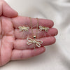 Oro Laminado Earring and Pendant Adult Set, Gold Filled Style Dragon-Fly Design, with White Micro Pave and White Cubic Zirconia, Polished, Golden Finish, 10.156.0433