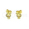 Oro Laminado Stud Earring, Gold Filled Style Dolphin Design, with White Micro Pave, Polished, Golden Finish, 02.156.0641