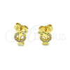 Oro Laminado Stud Earring, Gold Filled Style Dolphin Design, with White Micro Pave, Polished, Golden Finish, 02.156.0641